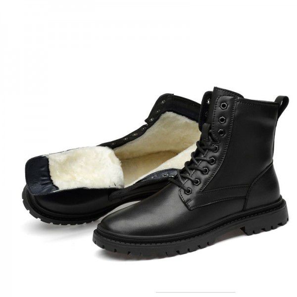 Winter Martin boots for men's military boots, high top shoes, cotton shoes, warm and plush cowhide boots, men's work boots 