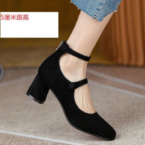 New Spring Beige Stripe High Heels Mary Jane Shoes Patent Leather Round Toe Thick Heels Wedding Shoes Girl 