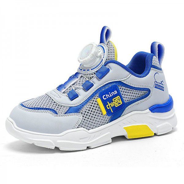 Boys' shoes, sports shoes, rotating buttons, new summer mesh breathable single mesh hollowed out children's mesh shoe trend 