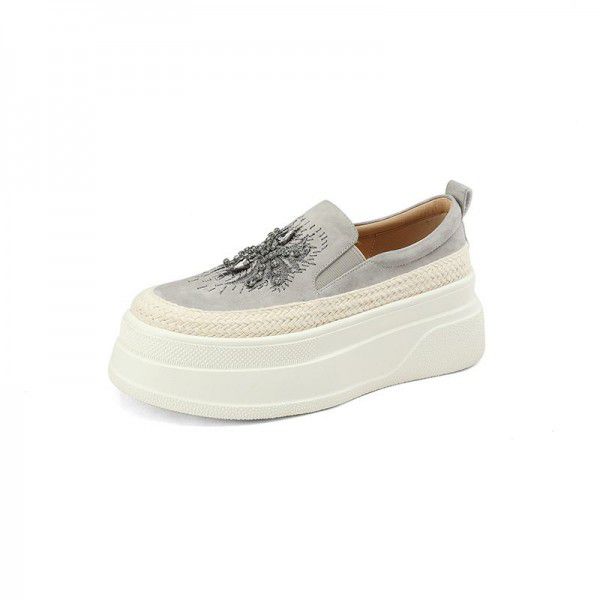 Spring and Autumn New Slip-on shoe for Lazy Women Thick soled High Leather Versatile Muffin Shoes Single Shoes 