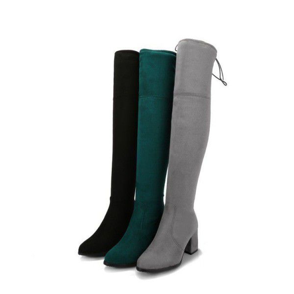 Winter long boots, knee length, women's boots, size, high heels, square thick heels, pointed straps, slimming legs, matte leather, trendy 