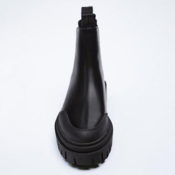 Autumn and Winter New Women's Shoes Black Round Head Thick Sole Dark Gear Shoes Chelsea boot High Heel Martin Boots 