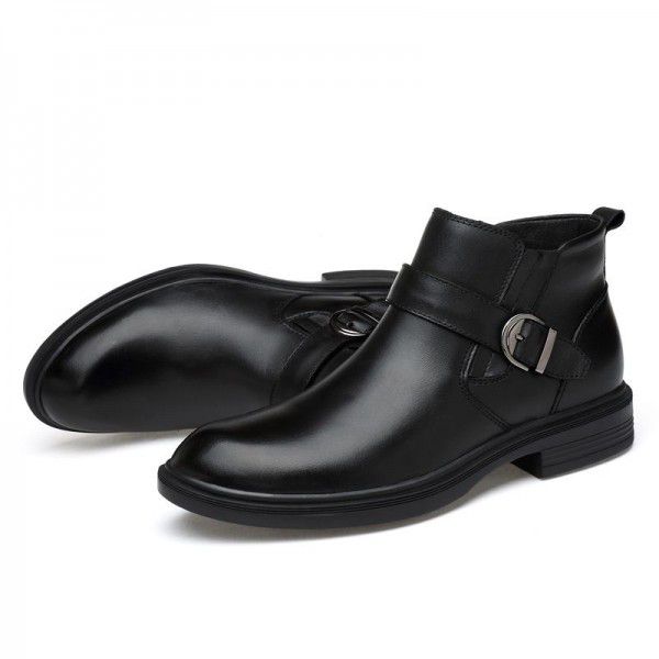 Men's leather boots, new top layer cowhide black h...