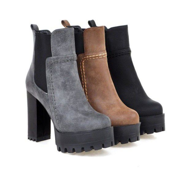 Autumn and Winter New European and American Fashion Short Boots Thick Heel Super High Heel Size 
