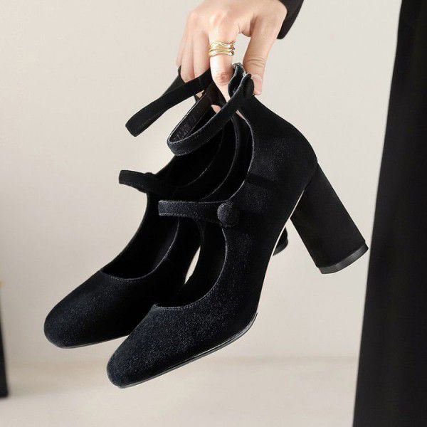 New Spring Beige Stripe High Heels Mary Jane Shoes Patent Leather Round Toe Thick Heels Wedding Shoes Girl 