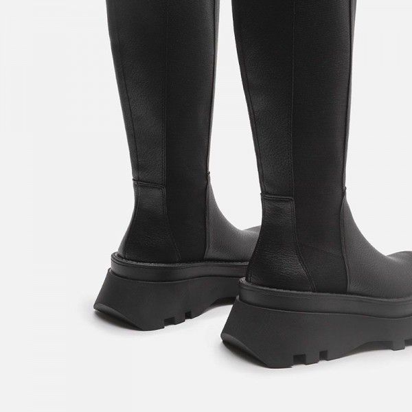 Long boots, women's furrowed thick soles, elevated chivalry boots, Chelsea chimney boots, no 