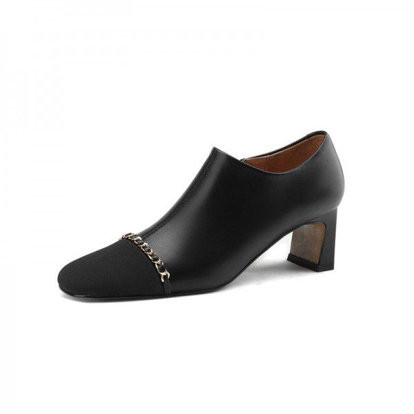 High Heels Women's Spring and Autumn New Thick Heels Retro Square Head Fairy Style Single Shoes Fashion Colored Leather Shoes 