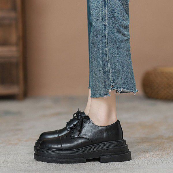 New round head jk small leather shoes for women's muffin thick soles Japanese college style single shoes 
