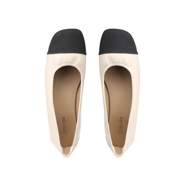 Soft soled thick heeled small fragrant style color matching light cut versatile flat sole single shoes for women in summer 
