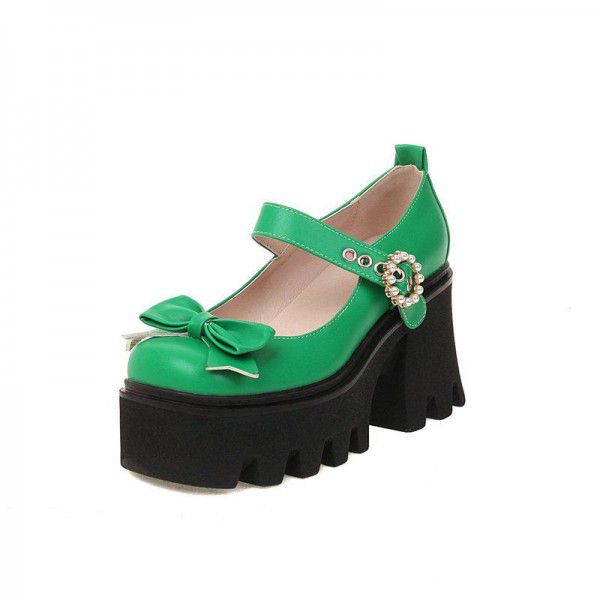 Thick soled Mary Jane shoes, patent leather, spring and autumn new bow tie, thick heels, super high heels, women's single shoes, British style small leather shoes 