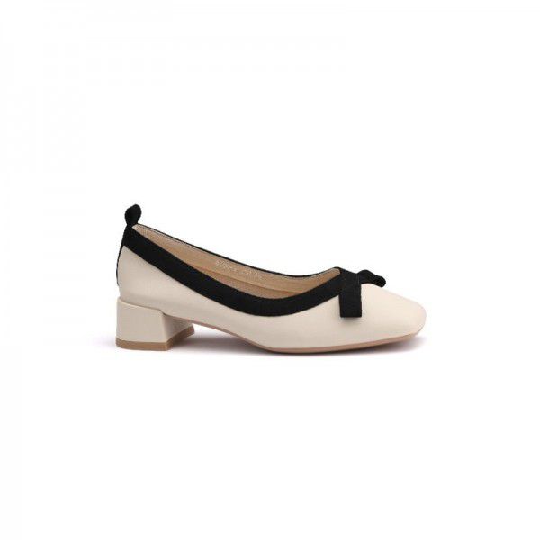 Single Shoe Women's Thick Heel Shallow Mouth Spring and Autumn New Mid Heel High Heels French Square Head Small Fragrant Genuine Leather Mary Jane Women's Shoes 