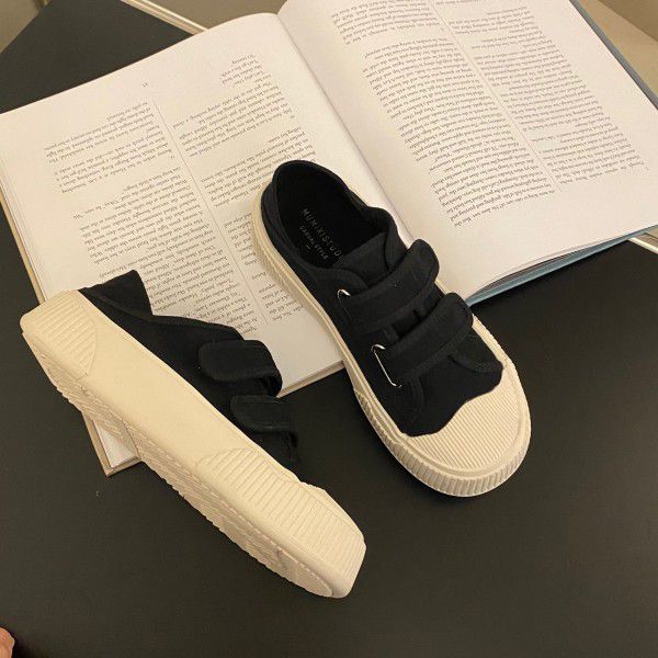 New Spring Thick Sole Biscuit Shoes for Women's Shoes, Popular Velcro, Small White Shoes, Trendy Canvas Shoes 