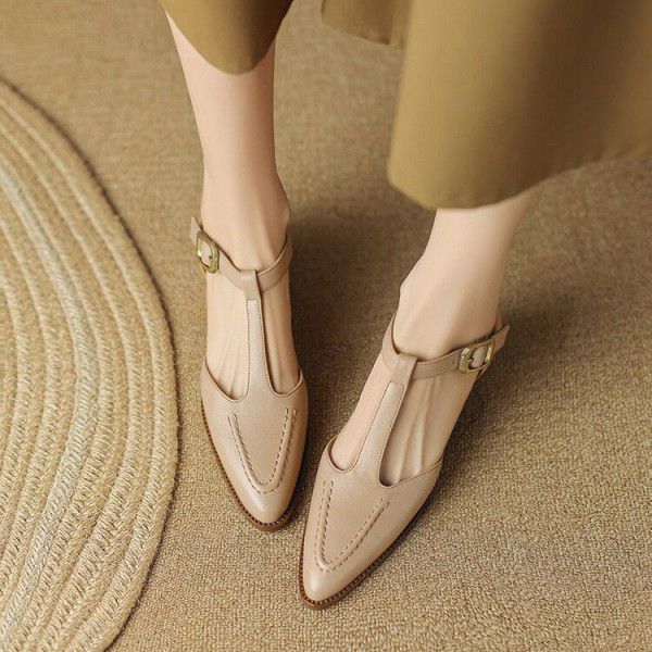 Spring/Summer New Pointed Big Heel Baotou Heel T-s...