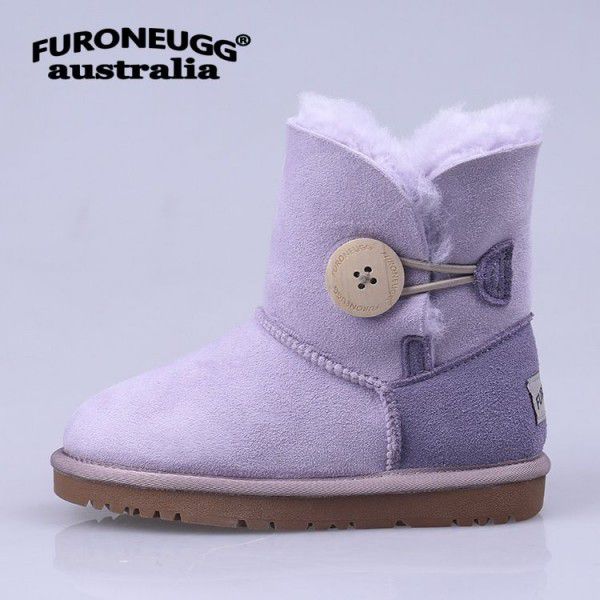 Autumn and Winter Parent-child Warm Children's Snow Boots Anti slip Cow Rib Sole Mid Sleeve Girls' Leather Boots Cotton Boots 