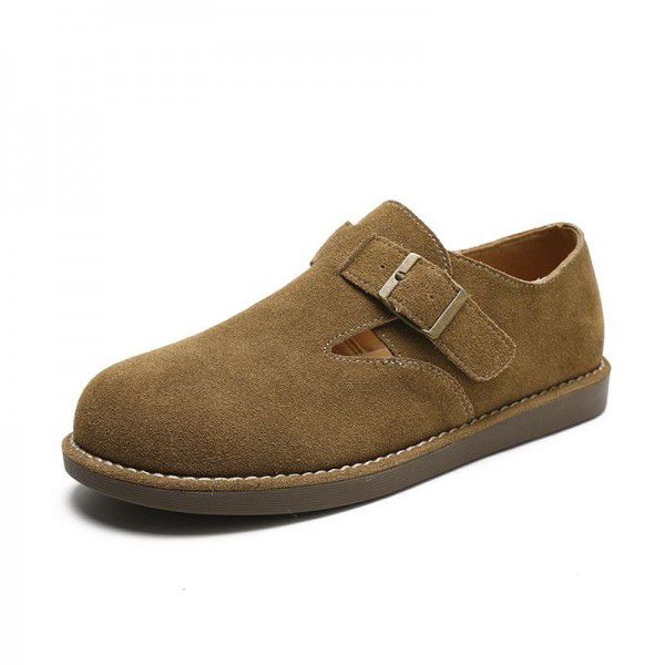 Women's autumn and winter outerwear leather plush casual flat sole single shoes for women's versatile retro soft soled Bucken shoes 