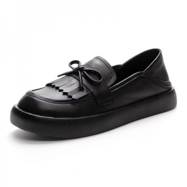 Women's casual single shoes Leather top layer Cowhide versatile retro small leather shoes Low top soft soled Slip-on shoe for women 