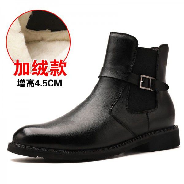 Winter Soft Leather Men's English Short Boots with Cotton Boots Chelsea Large 