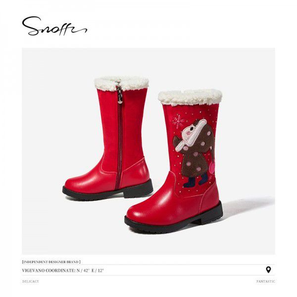 Girls' boots, autumn and winter new cotton boots, snow boots, medium tube leather boots, children's boots, little princess leather boots 