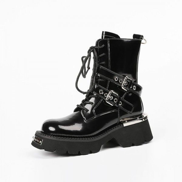 Genuine leather short boots for women with thick s...