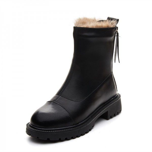 Velvet Martin Boots Women's Winter New Thickened Rabbit Hair Warm Short Boots Snow Boots Leather Fur One Piece Shoes 