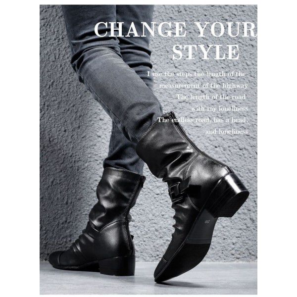 Martin boots, men's pointed leather boots, British and Korean versions of youth mid length boots, men's shoes, Korean versions of men's boots 
