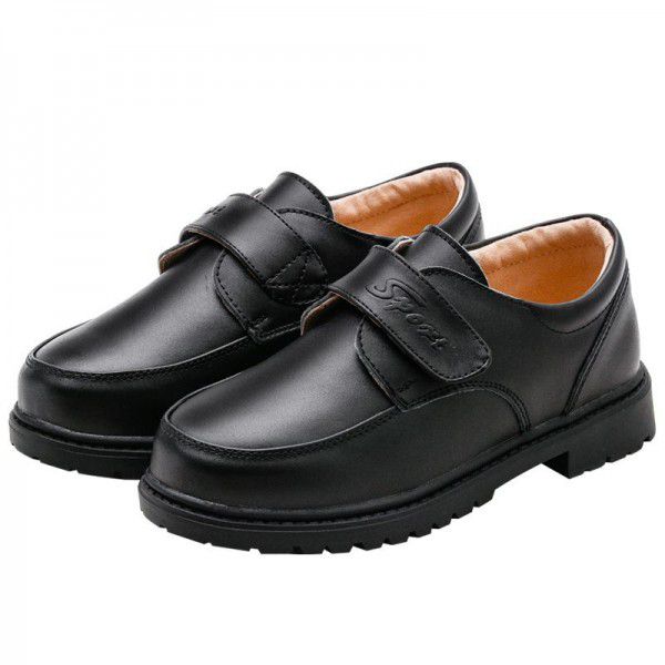 Children's black leather shoes, boys' soft soles, students' performance, flower boy college style single shoes 