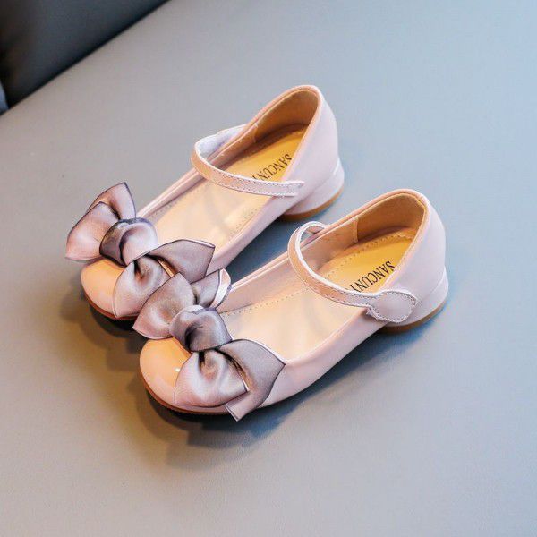 Girls' Shoes Princess Autumn New Bow Children's Heel Small Leather Shoes Lacquer Leather Middle and Big Children's Single Shoes 