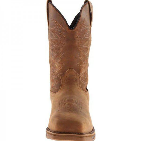 Brown car stitching Martin boots, winter square toe knight boots, thick heeled British snow boots 