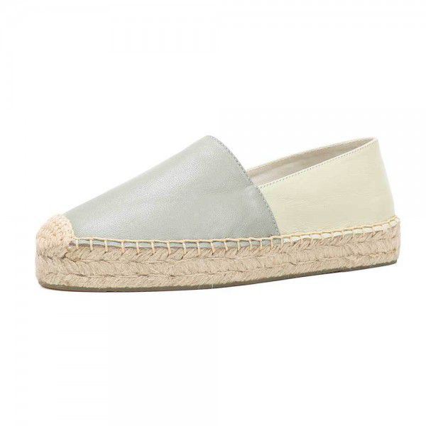 Spring and Autumn Versatile Lefu Grass Woven Women's New Sheepskin Colored Lazy Flat Sole Single Shoe 