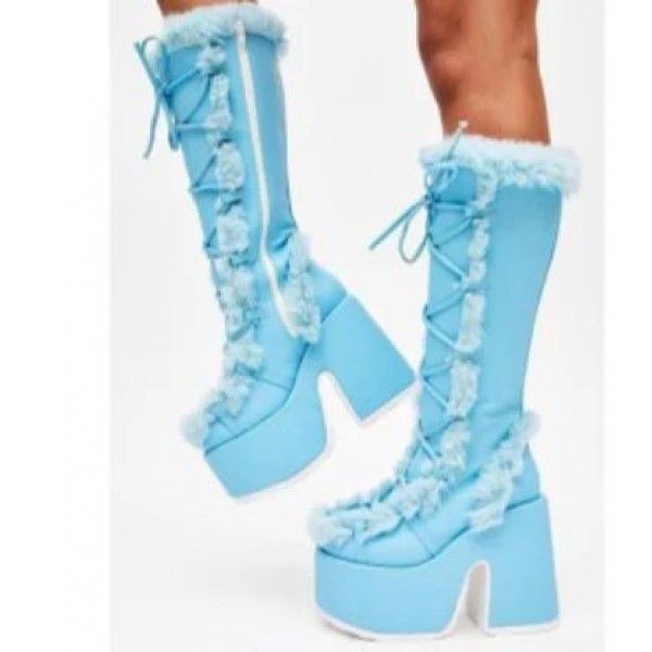 Winter New Women's Boots Thick Sole High Heel Waterproof Platform Long Boots Fur Boots Women's Boots 