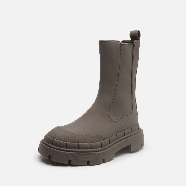 Black smoke pipe boots Martin boots thick soled plush Chelsea short boots 