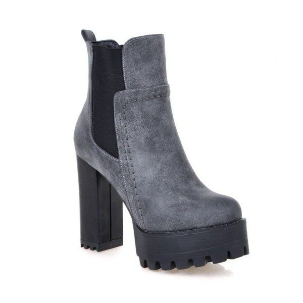 Autumn and Winter New European and American Fashion Short Boots Thick Heel Super High Heel Size 
