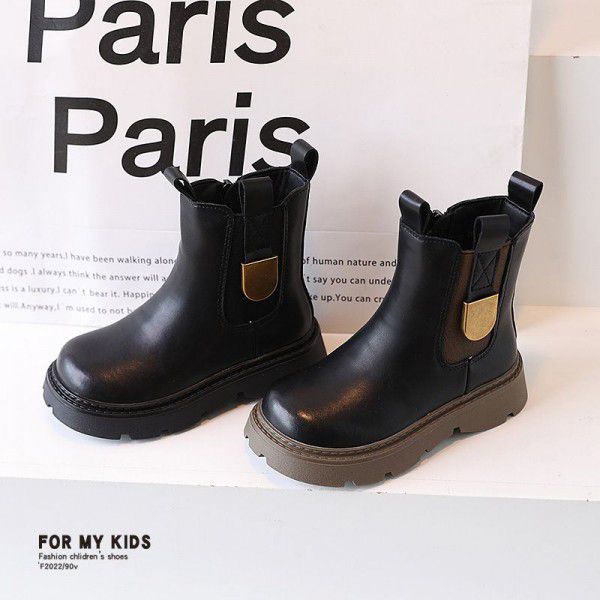 Girls' Martin Boots Genuine Leather Black Mid Slee...
