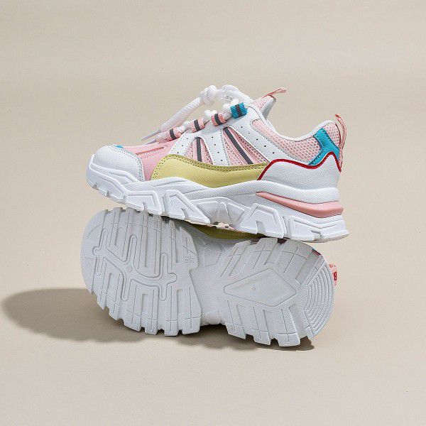 Spring and Autumn New Double Mesh Breathable and Versatile Solid Heart Middle School Children's Casual Shoes 