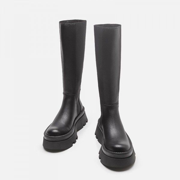 Long boots, women's furrowed thick soles, elevated chivalry boots, Chelsea chimney boots, no 