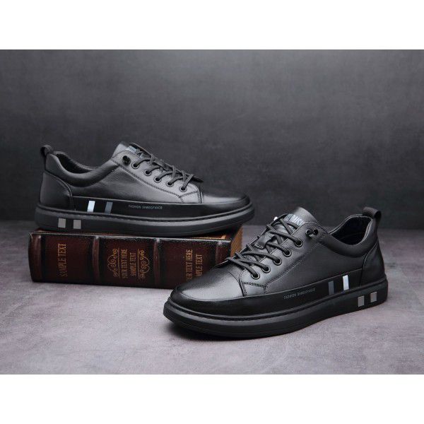 Spring new top layer cowhide casual shoes simple and versatile board shoes Fast fashion men's casual shoes leather men's shoes 