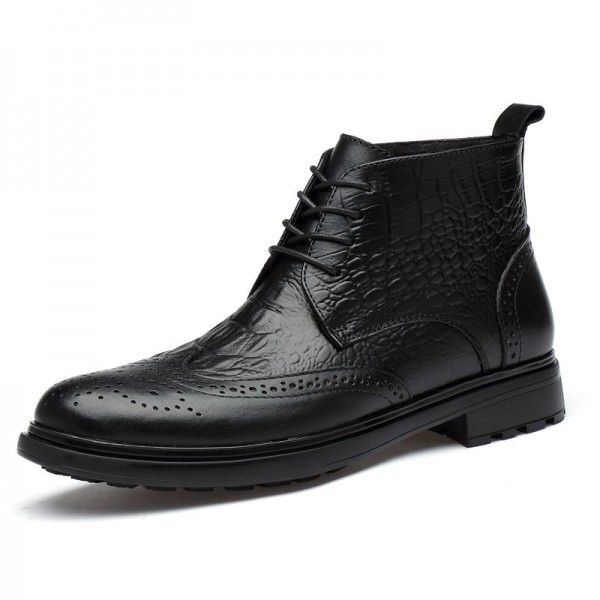 Autumn and Winter New High Top Men's Business Pointed Leather Shoes Crocodile Pattern Men's Boots Cowhide Men's Shoes Martin Boots 