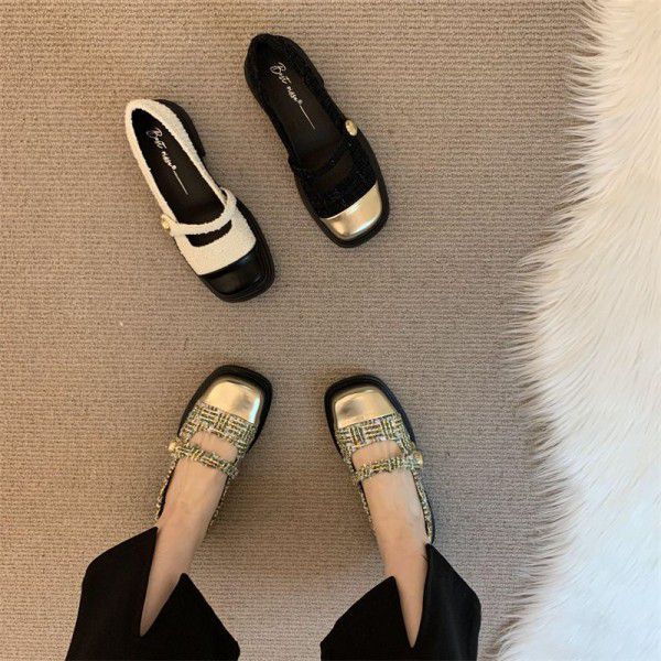 Spring and Autumn New Vintage Thick Sole Thick Heel Shoes for Women's French Small Fragrant Style Mary Jane Shoes with Skirt Children's Shoes 