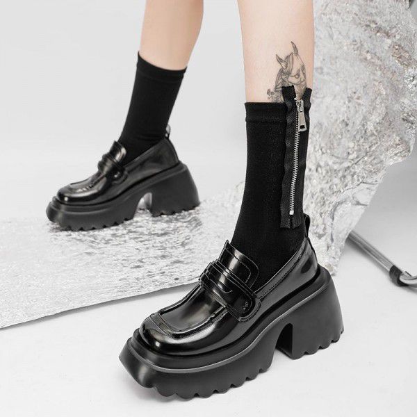 English style Lefu small single shoes for women in spring, new thick soles, increased and versatile single shoes, thick heels, sponge shoes 