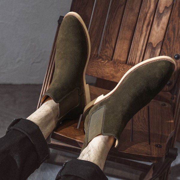 Pointed Chelsea boot Men's Martin Boots English Genuine Leather Boots Cross Border Extra Large 