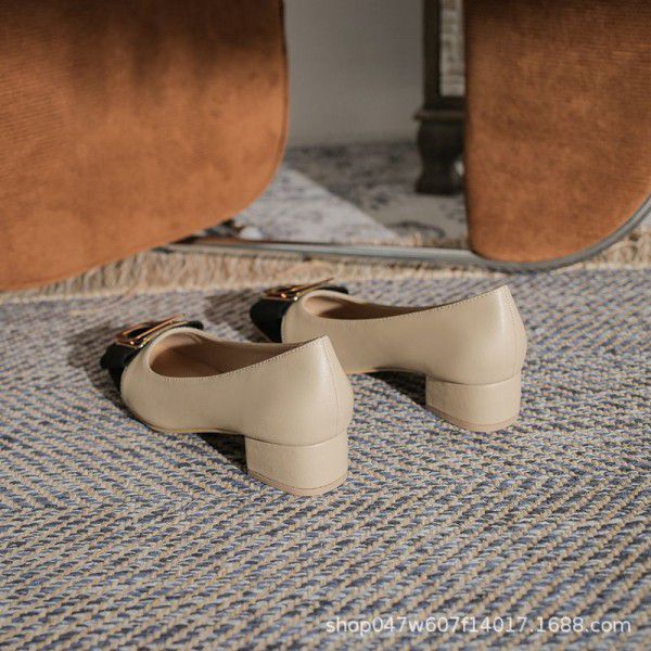 New fashion metal buckle color matching single shoe women 