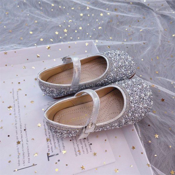 Girls' shoes, princess shoes, winter new children's crystal shoes, baby girls' soft soled shoes, small leather shoes, spring and autumn styles 