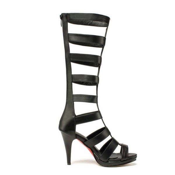 Summer Slim Heel High Heel High Barrel Cool Boots Large Hollow Back Zipper Women's Shoes 