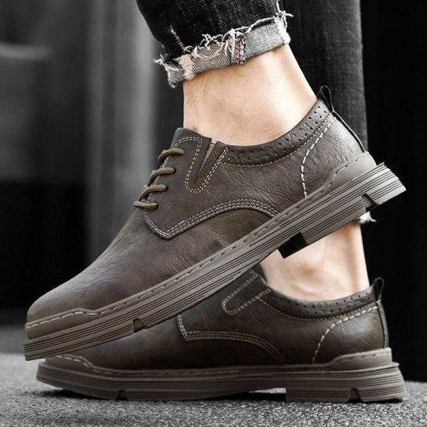 Men's shoes, spring and summer board shoes, low cut workwear shoes, Martin boots, outdoor British style retro large toe casual leather shoes 