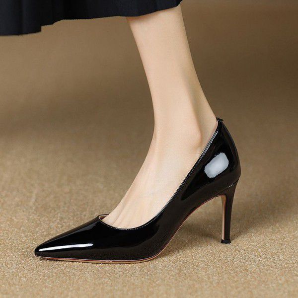 New Spring/Summer French High Heels Female Pointed Thin Heels Black Temperament Frosted Single Shoe Female 