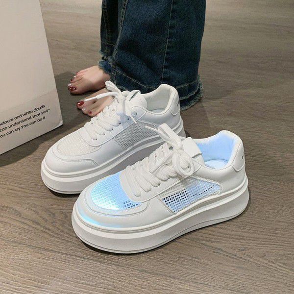 Spring and Summer New Songgao Thick Sole Inner Elevated Women's Shoes Mesh Small White Shoes Casual Sports Shoes 