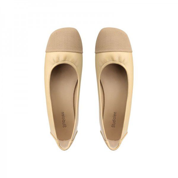 Soft soled thick heeled small fragrant style color matching light cut versatile flat sole single shoes for women in summer 