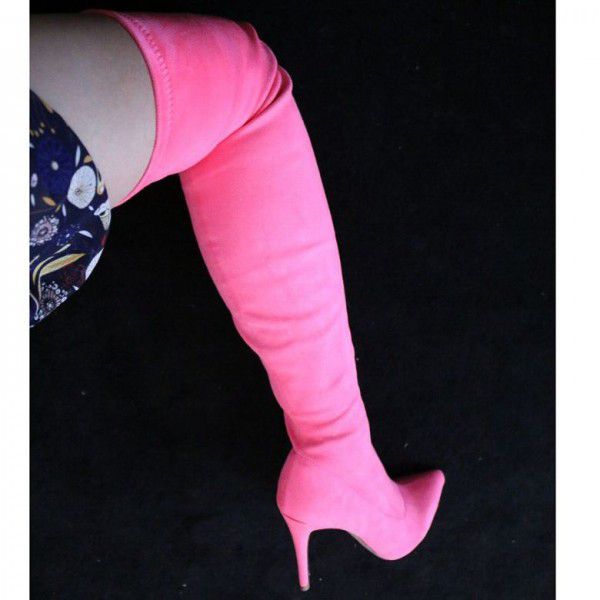 Lengthened slim leg boots, elastic suede pointed toe, sexy knee length boots for women 