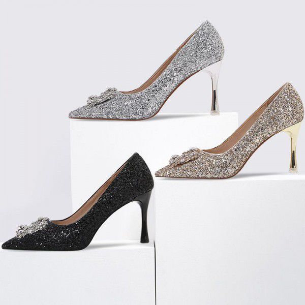New Summer Crystal High Heels Wedding Shoes Black ...