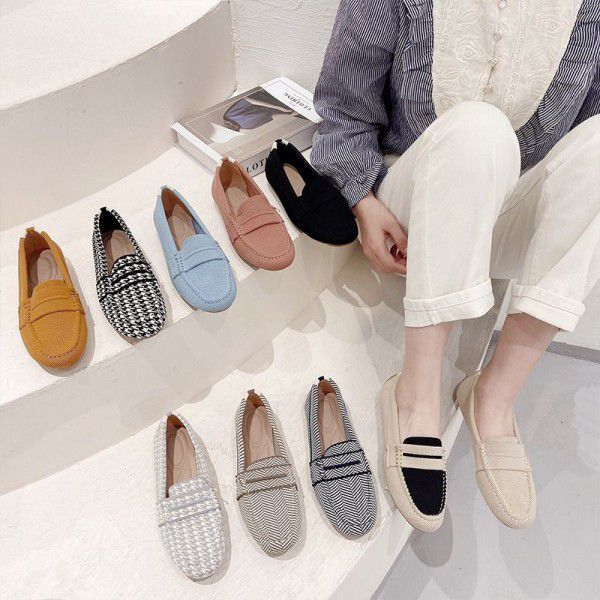 New round toe single shoes for women, knitted and woven shoes for cross-border foreign trade, leisure and leisure, loafers, and bean shoes for women 